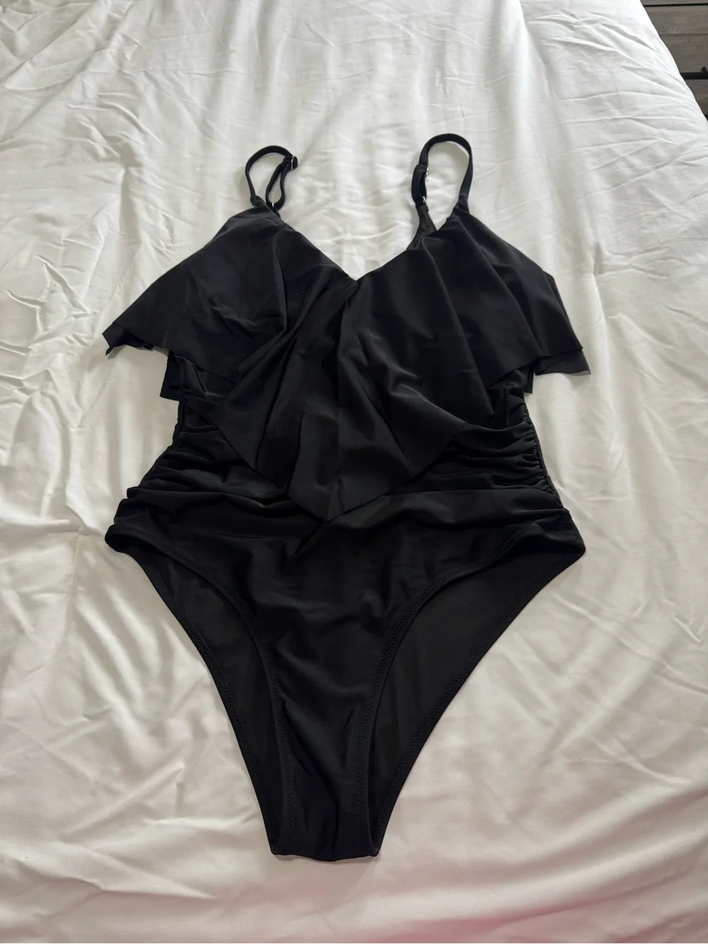 SHEIN Black Ruffle One-Piece Swimsuit